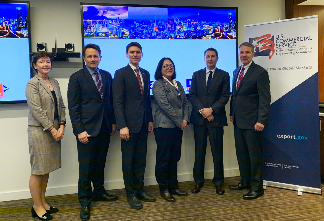 Partner Gary Biehn (far right) with Commercial Officers (L-R: Molly Costa, Director, Office of Asia; John Breidenstine, Minister Counselor for Commercial Affairs and ASEAN Regional Senior Commercial Officer, U.S. Embassy Bangkok, Thailand; Doug Jacobson, Principal Commercial Officer, U.S. Consulate Ho Chi Minh City, Vietnam; Arlene Mayeda, Commercial Officer, U.S. Embassy Tokyo, Japan; and Richard Pearson, Commercial Officer, Office of Asia