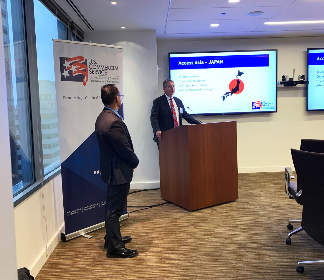 White and Williams Partner Gary Biehn (at podium) delivers the opening remarks, introducing Tony Ceballos, Director of the U.S. Commercial Services – Philadelphia